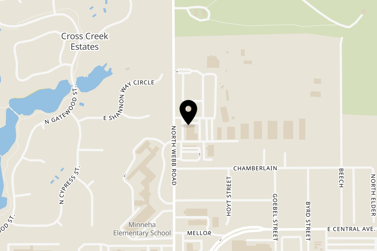 Map showing the location of The Pinnacle Pizza Company on 832 N Webb Rd #400 in Wichita